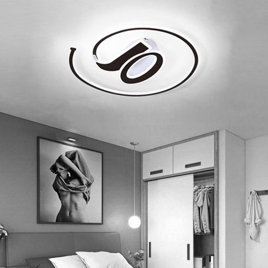 Modern Black Acrylic Led Ceiling Lamp - Number Shaped Flush Light For Kindergarten / 17’ White