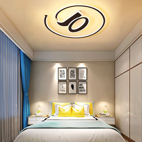 Modern Black Acrylic Led Ceiling Lamp - Number Shaped Flush Light For Kindergarten / 17 Warm