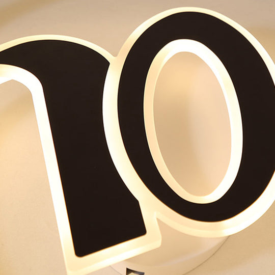 Modern Black Acrylic Led Ceiling Lamp - Number Shaped Flush Light For Kindergarten