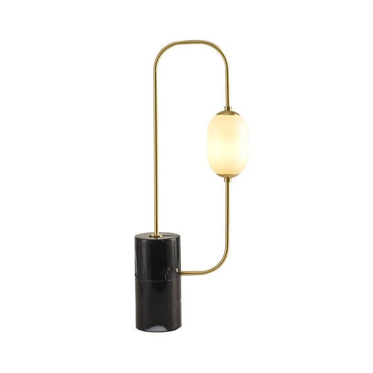 Caterina – Schwarze Circuit-Nachttischlampe, Designer-Tischlampe aus Marmor mit 1 Flamme, Schwarz und Messing, mit ovalem Milchglasschirm