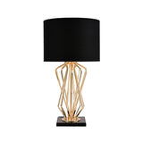 Modern Metal Table Lamp With Gold Finish Hourglass Night Light And Black/White Cylinder Fabric Shade