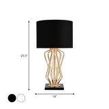 Modern Metal Table Lamp With Gold Finish Hourglass Night Light And Black/White Cylinder Fabric Shade