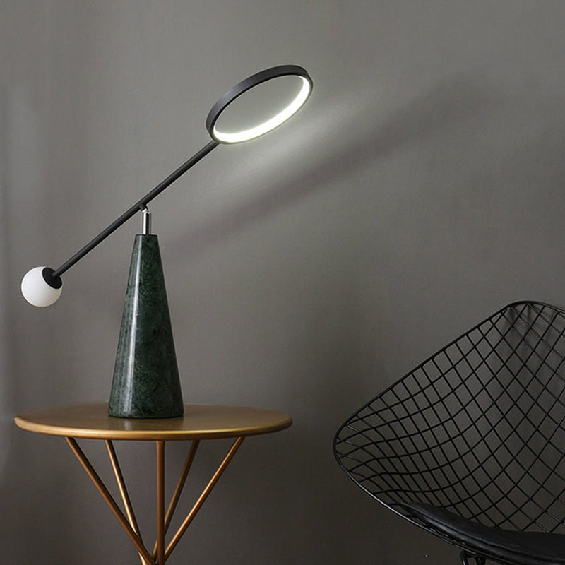 Geometric Marble Table Lamp With Adjustable Balance Arm - Modern Nightstand Light For Living Room In