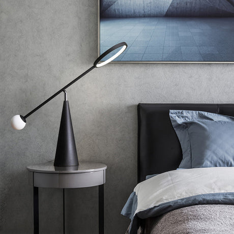 Geometric Marble Table Lamp With Adjustable Balance Arm - Modern Nightstand Light For Living Room In
