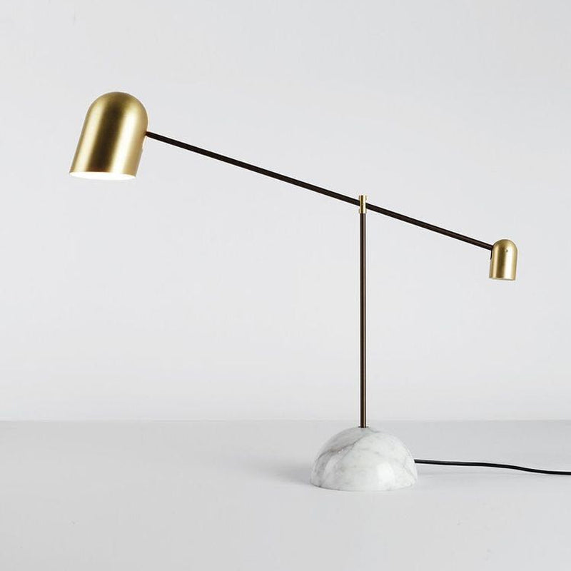 Post-Modern Brass Dome Night Table Light With Marble Base