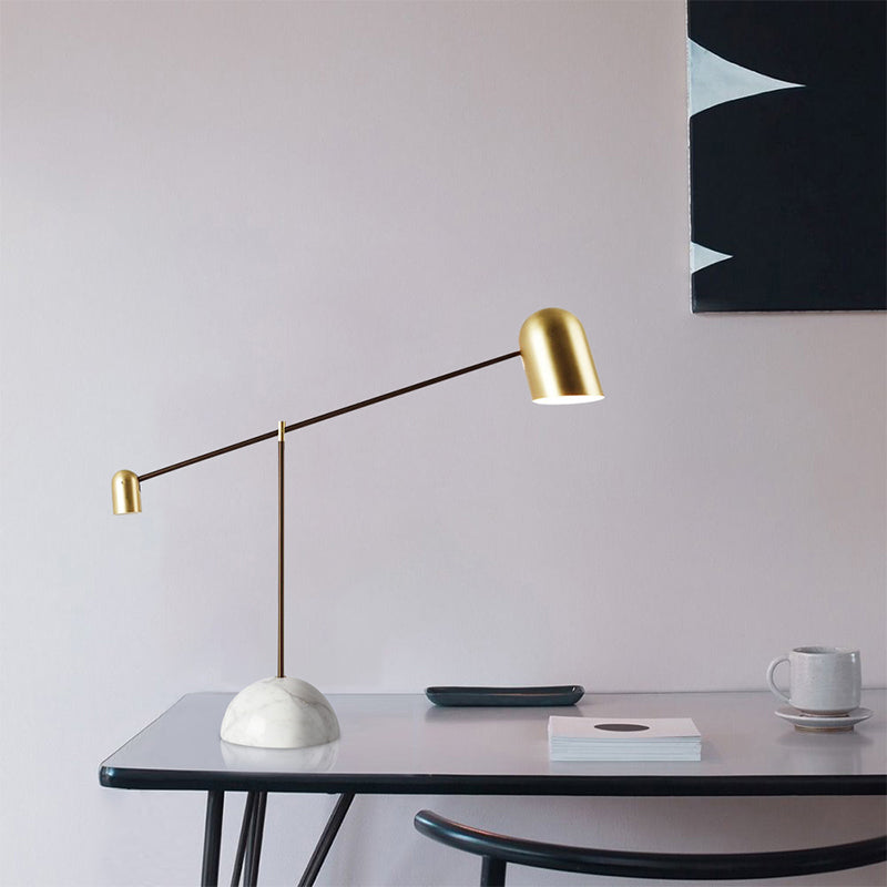 Post-Modern Brass Dome Night Table Light With Marble Base