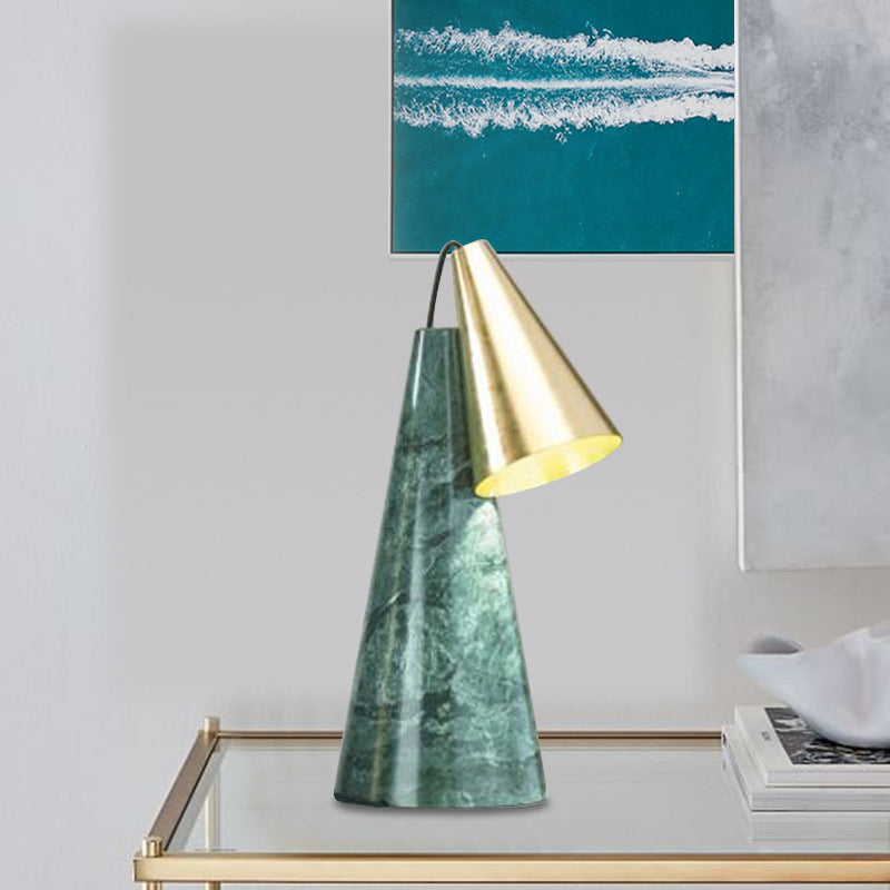 Marble Conical Table Lamp - Designer Single-Bulb Night Light For Living Room In White/Green/Gold