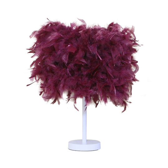 14 Modern Feather Cylinder Night Light - Pink/White/Purple Bedside Table Lamp