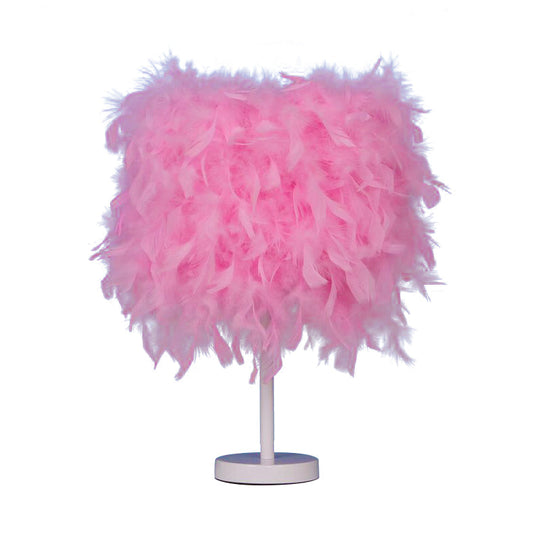 14 Modern Feather Cylinder Night Light - Pink/White/Purple Bedside Table Lamp