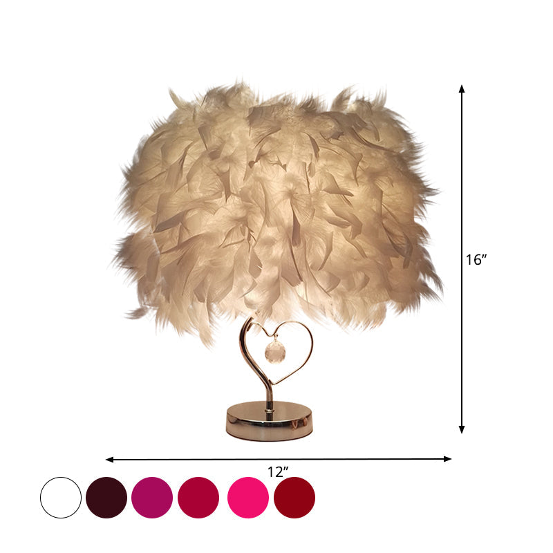 Riley - Modern Single Nightstand Lamp Red/White/Pink Bucket Shaped Table Light With Feather Shade