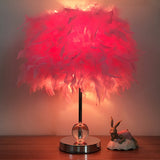 Contemporary Feather Cylinder Table Lamp With Crystal Ball - Red/Pink/Burgundy Pink