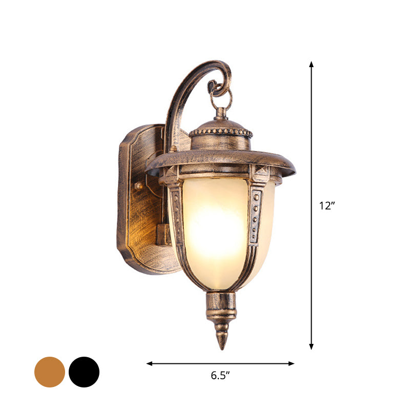 Vintage Porch Wall Lantern With Milk Frosted Glass Shade - Small/Large Black/Brass Options