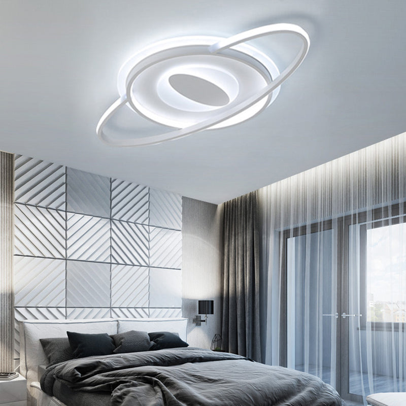 Contemporary Led Ceiling Mount Light With Acrylic Panel - Planet Slim Design White Ideal For Girls