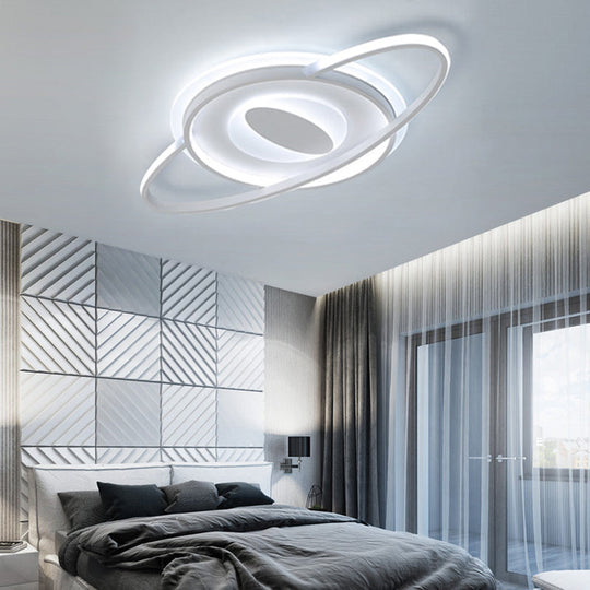 Contemporary Led Ceiling Mount Light With Acrylic Panel - Planet Slim Design White Ideal For Girls