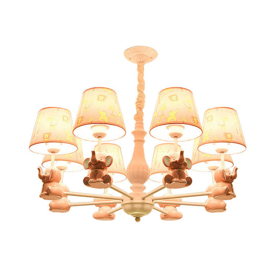 Pink Elephant Ceiling Lamp: Kids Hanging Pendant Light Fixture For Bedroom - 3/5/6/8 Lights Metal