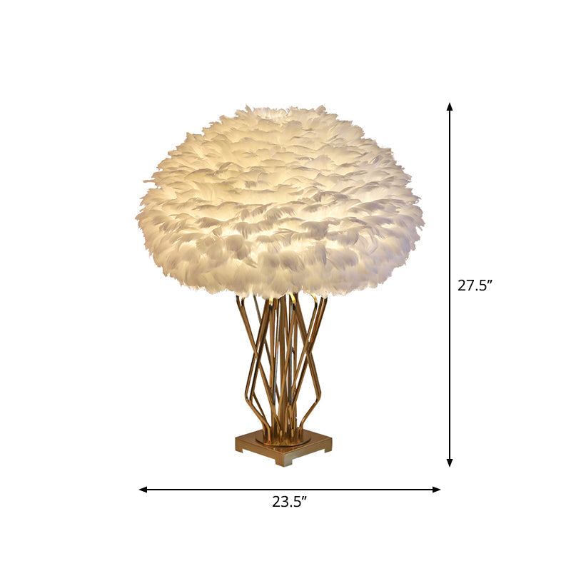 Rasalas - Feather Half-Globe Table Lamp Post-Modern Single White And Brass Night Light With Open