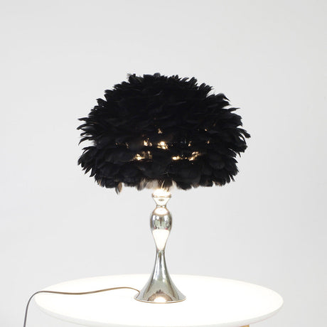 Modern Black/Purple Dome Night Lamp With Feather Table Light And Chrome Baluster Base Black