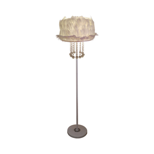 Nordic Feather Floor Lamp With Crystal Orbs - Apricot/White/Pink Lotus Design
