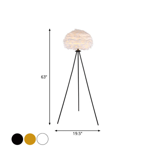 Dome Feather Floor Lamp - Minimalist Single Grey/White/Pink Light With Tripod For Bedroom