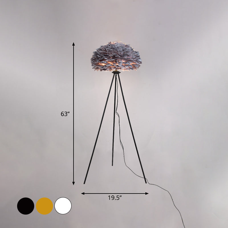 Dome Feather Floor Lamp - Minimalist Single Grey/White/Pink Light With Tripod For Bedroom