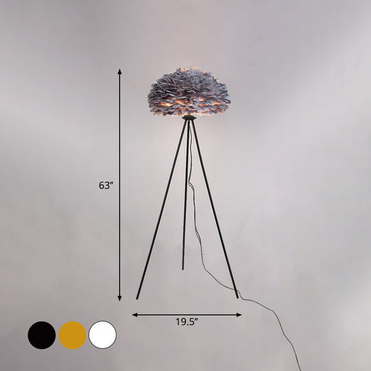 Dome Feather Floor Lamp - Minimalist Single Grey/White/Pink Light With Tripod For Bedroom