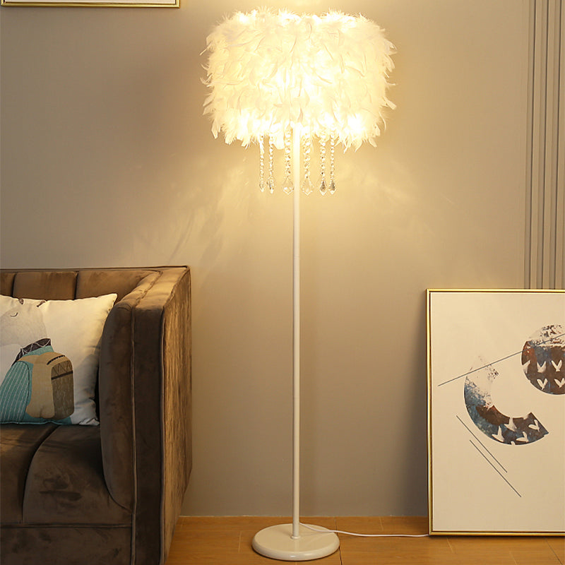 Feather Drum Floor Reading Light - Simple And Modern 1-Light White Gooseneck Lamp With Optional