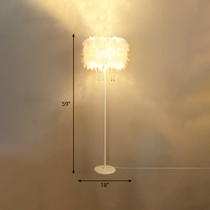 Feather Drum Floor Reading Light - Simple And Modern 1-Light White Gooseneck Lamp With Optional