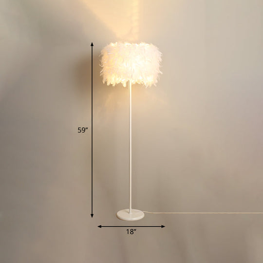 Feather Drum Floor Reading Light - Simple And Modern 1-Light White Gooseneck Lamp With Optional