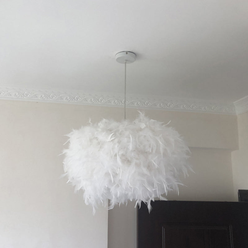 Feather Pendant Lamp - Nordic Style Handcrafted White 1 Bulb Hanging Light Kit 11/15/19.5 W / 19.5