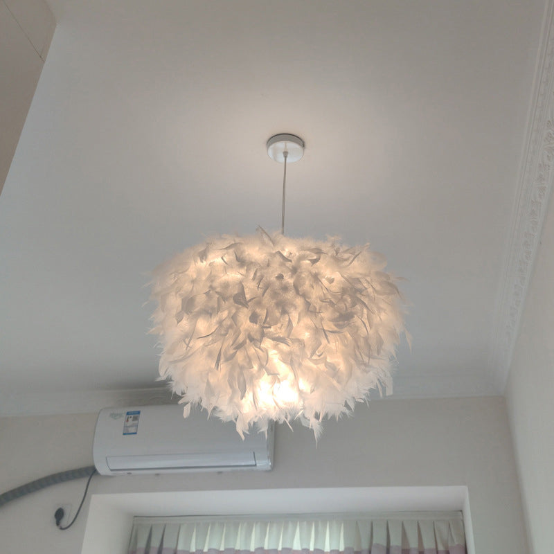 Feather Pendant Lamp - Nordic Style Handcrafted White 1 Bulb Hanging Light Kit 11/15/19.5 W