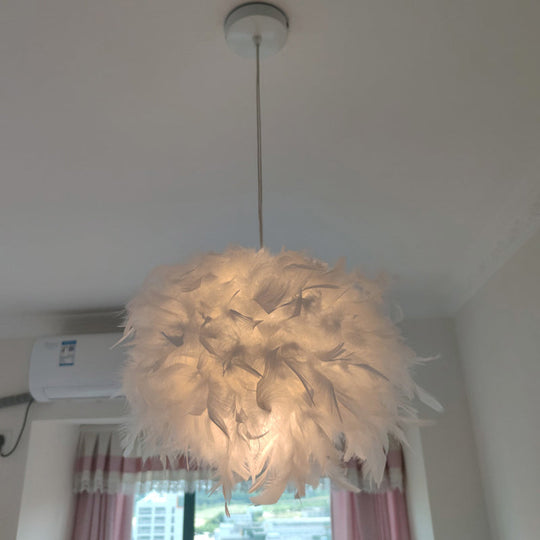 Feather Pendant Lamp - Nordic Style Handcrafted White 1 Bulb Hanging Light Kit 11/15/19.5 W