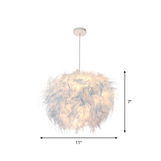 Nordische Feder-Pendelleuchte – handgefertigtes halbkugelförmiges Design, 1-flammiges weißes Hängeleuchten-Set (11"/15"/19,5" B)