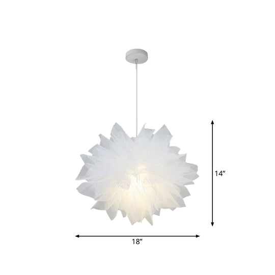 Nordic Pendant Light Kit - Single Bedroom Suspension Lighting In White With Tree Crown And Floral