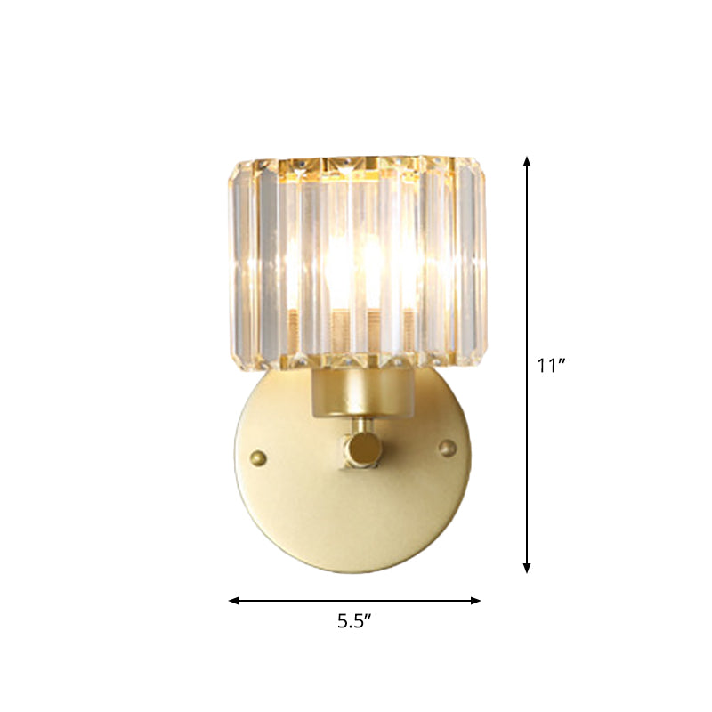 Gold Wall Lamp With Prismatic Crystal Shade - Postmodern Style