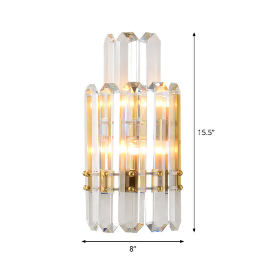 Contemporary Gold Wall Sconce With 2 Tiers Clear Crystal Prisms - Perfect For Restaurants