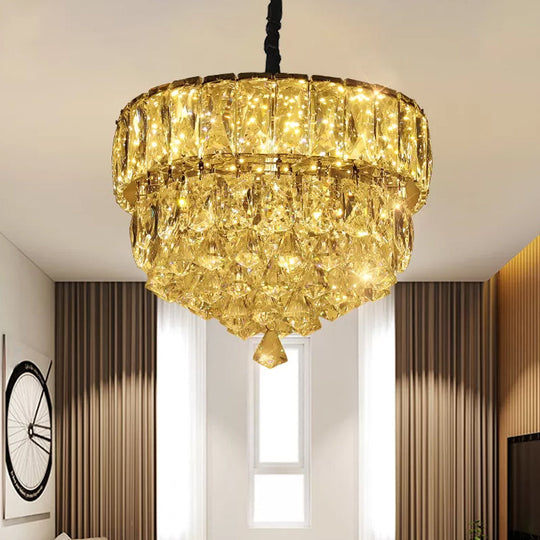Modern Stainless Steel Crystal Led Pendant Light - Beveled Cut Round/Square Tiers