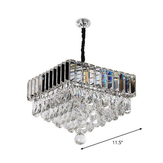 Modern Stainless Steel Crystal Led Pendant Light - Beveled Cut Round/Square Tiers