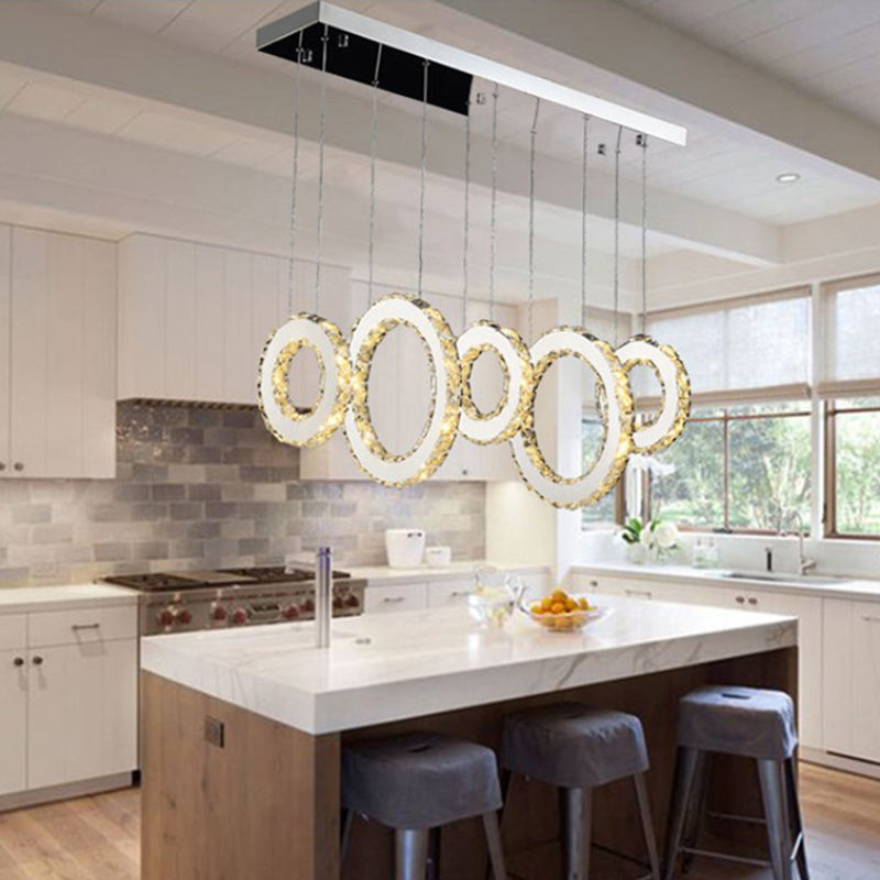 Modern Silver Crystal Pendant Light For Dining Room- 3/5 Lights