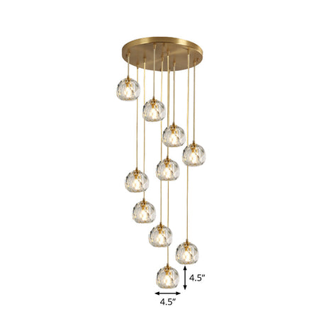 Stunning K9 Crystal Cluster Ball Pendant - Modern 3/6/10-Bulb Brass Ceiling Hang Light For Living