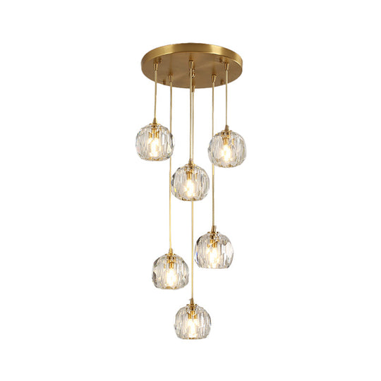 Stunning K9 Crystal Cluster Ball Pendant - Modern 3/6/10-Bulb Brass Ceiling Hang Light For Living