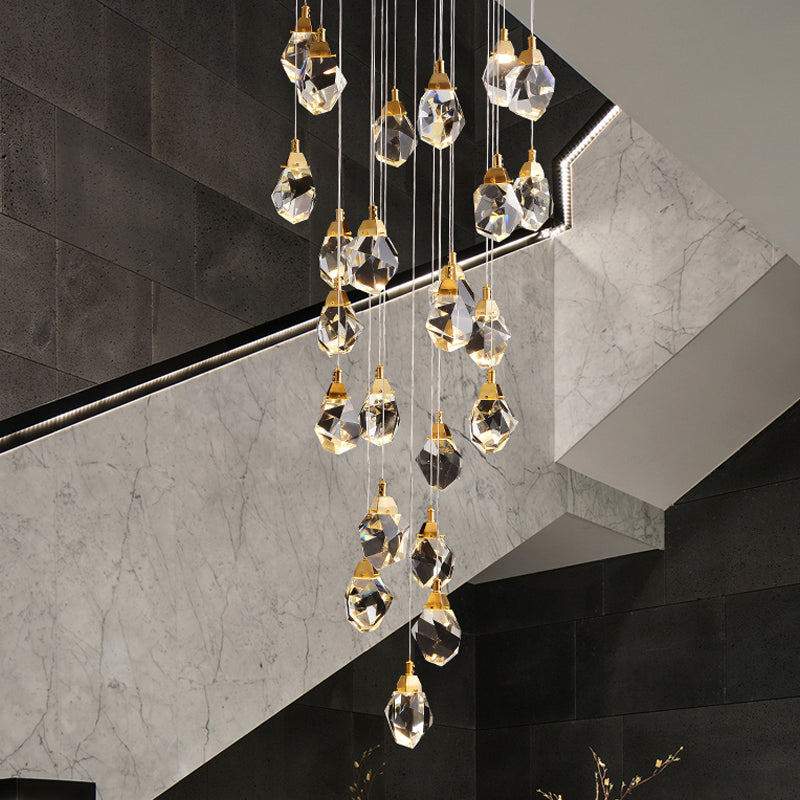 Modern Crystal Raindrop Hanging Lamp: Brass 3/5/24-Light Pendant Light For Dining Room 24 /