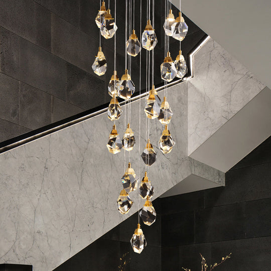 Modern Crystal Raindrop Hanging Lamp: Brass 3/5/24-Light Pendant Light For Dining Room 24 /