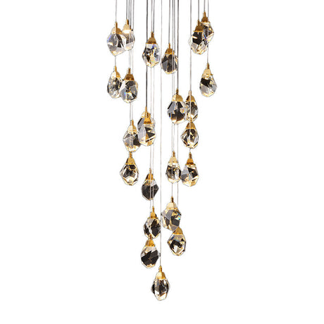 Modern Crystal Raindrop Hanging Lamp: Brass 3/5/24-Light Pendant Light For Dining Room
