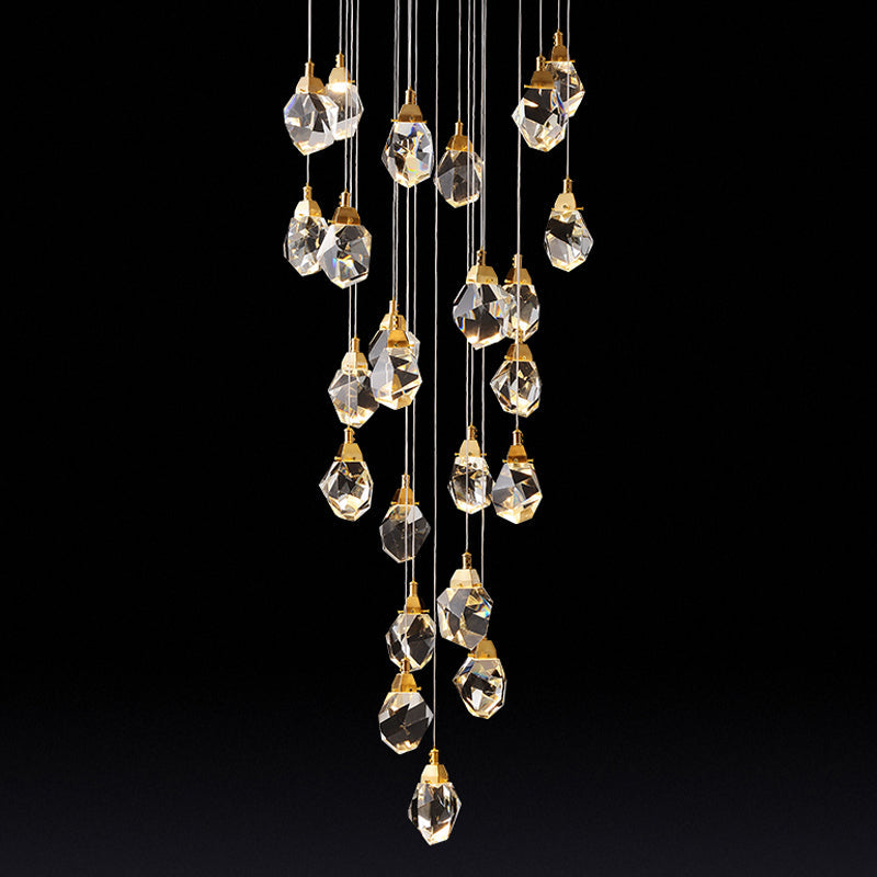 Modern Crystal Raindrop Hanging Lamp: Brass 3/5/24-Light Pendant Light For Dining Room