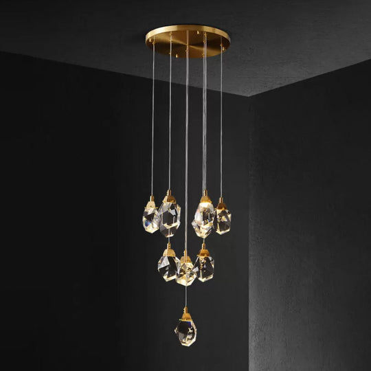 Modern Crystal Raindrop Hanging Lamp: Brass 3/5/24-Light Pendant Light For Dining Room