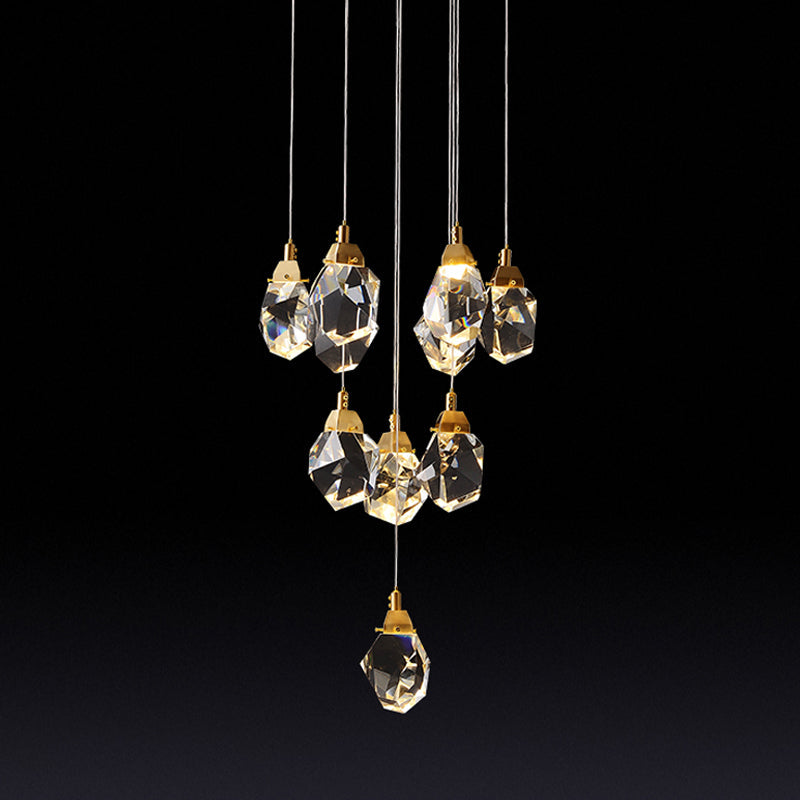 Modern Crystal Raindrop Hanging Lamp: Brass 3/5/24-Light Pendant Light For Dining Room