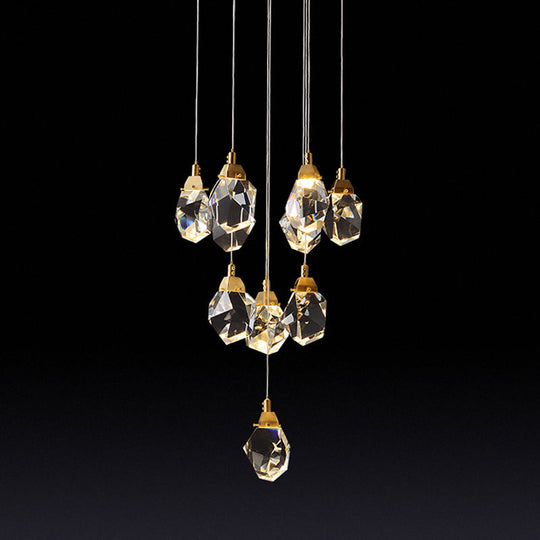 Modern Crystal Raindrop Hanging Lamp: Brass 3/5/24-Light Pendant Light For Dining Room