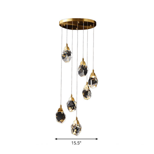 Modern Crystal Raindrop Hanging Lamp: Brass 3/5/24-Light Pendant Light For Dining Room
