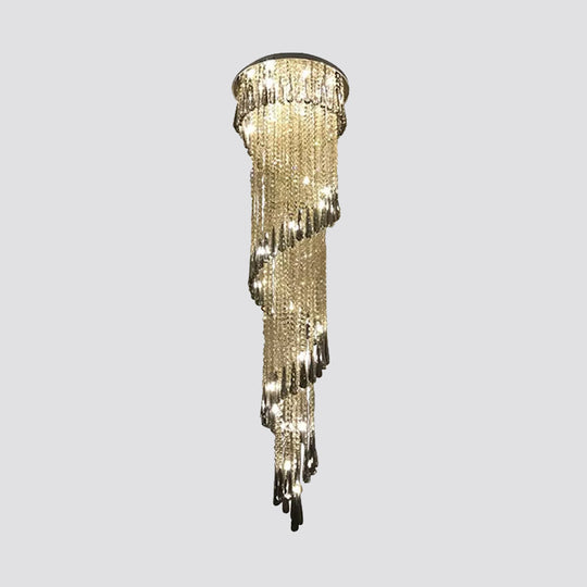 Contemporary Spiral Led Crystal Ceiling Light Pendant In Stainless Steel - Ideal For Living Room