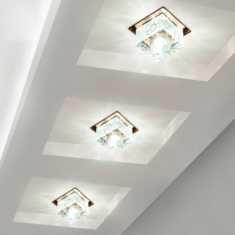 Rose Gold Led Flush Mount Ceiling Light With Crystal Shade - Stylish Fixture For Corridors / White